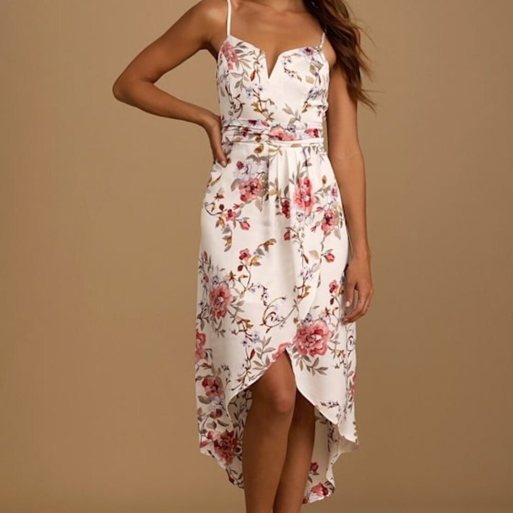 Lulus My Favorite Day Ivory Floral Print Tulip Skirt Midi Dress White - Size XL